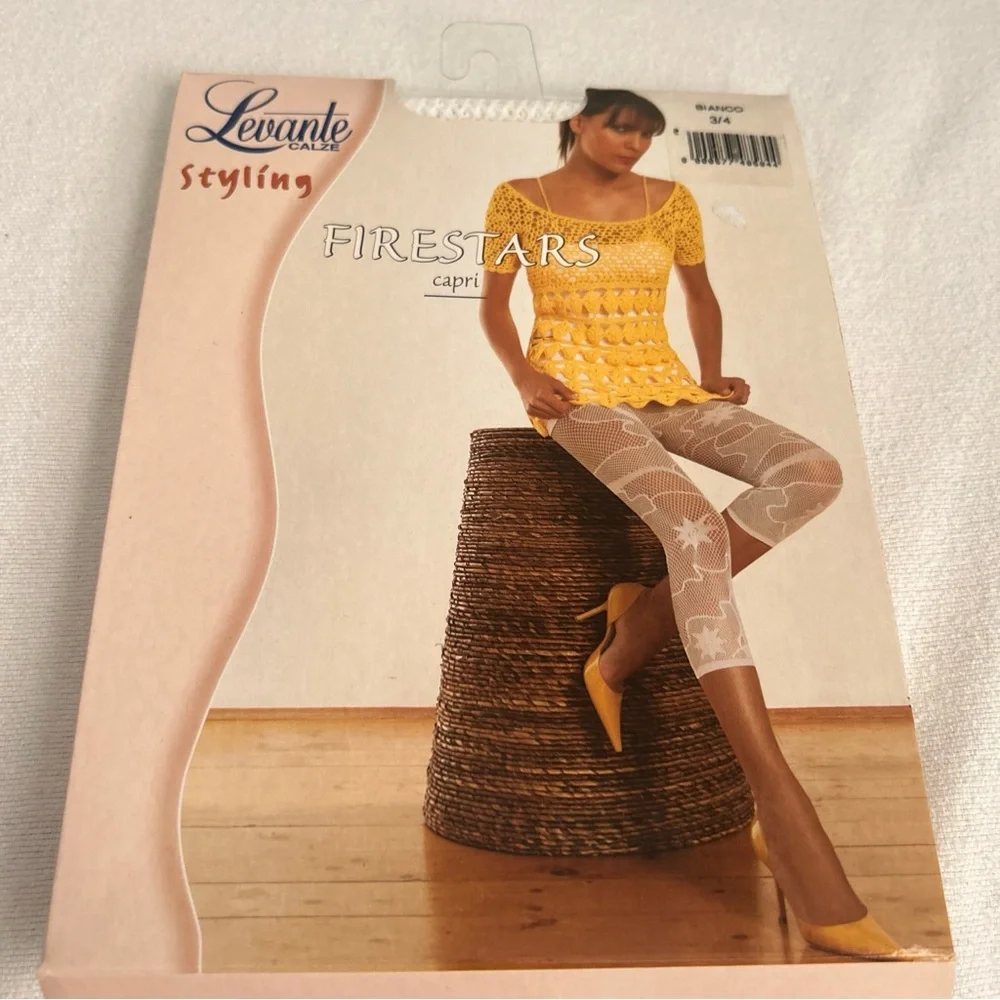 NEW Levante Calze Styling Firestars Capri White Pattern Stockings Size 3/4 L/XL